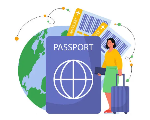 Vector illustration of Woman with foreign passport vector concept
