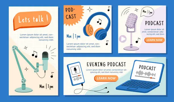 Vector illustration of Banners with podcasts elements vector set
