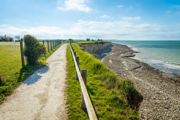 Pedestrian path on the coast of the Ré island in La Flotte Pedestrian path on the coast of the Ré island in La Flotte, France flotte stock pictures, royalty-free photos & images