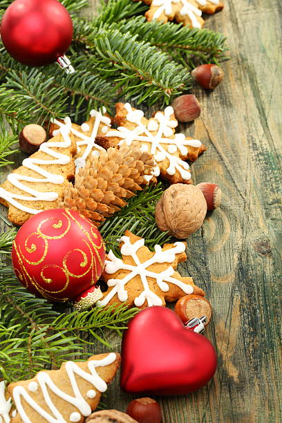 istock Christmas toys, cookies and spruce branches. 153648128