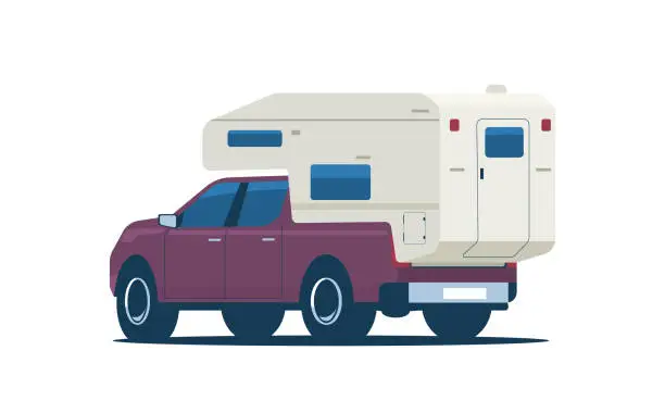 Vector illustration of Pickup truck with camper module installed in the body