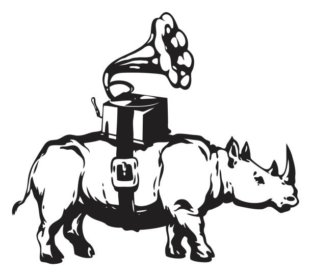 rhino and gramophone vector art illustration