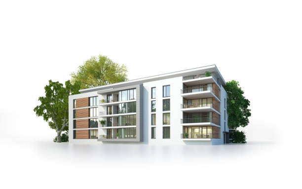 istock Isolated modern apartment house with wooden elements 1536512178