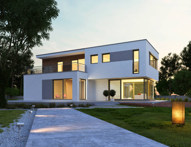 istock Modern cubic villa in the evening 1536512701