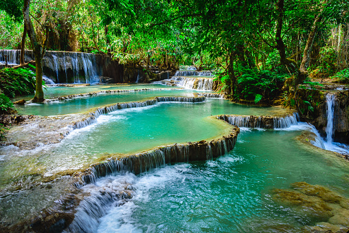 Stunning view from a flowing waterfall into the canyon.