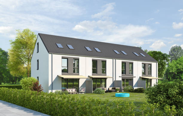 istock Modern town houses with gray wall elements 1536519216