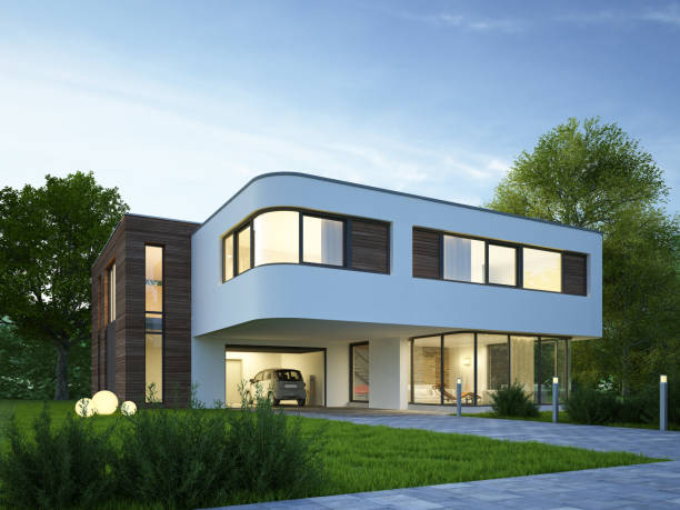 istock Modern cubic villa in the evening 1536519220