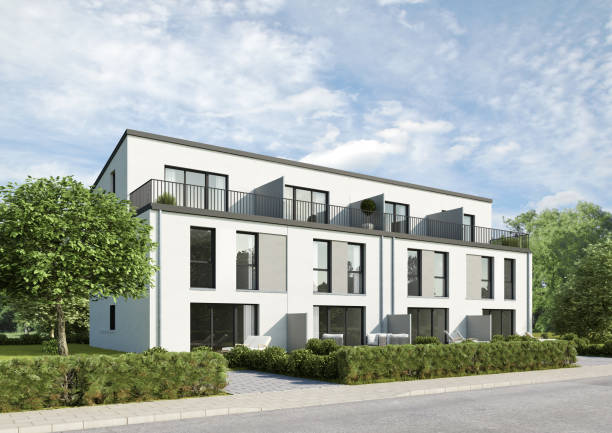 istock Modern cubic town houses with gray wall elements 1536519221