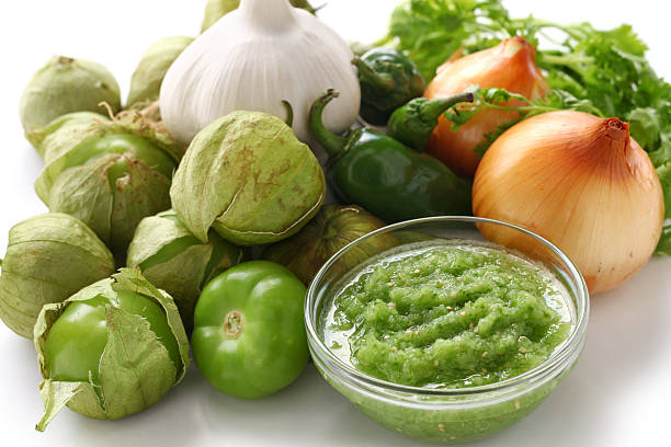 tomatillo salsa verde ingredients mexican cuisine tomatillo photos stock pictures, royalty-free photos & images
