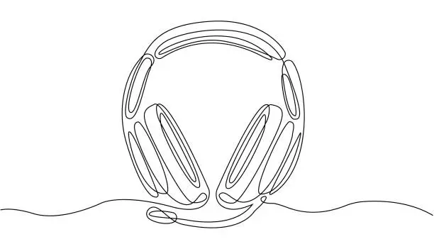 Vector illustration of Headphones continuous line vector concept