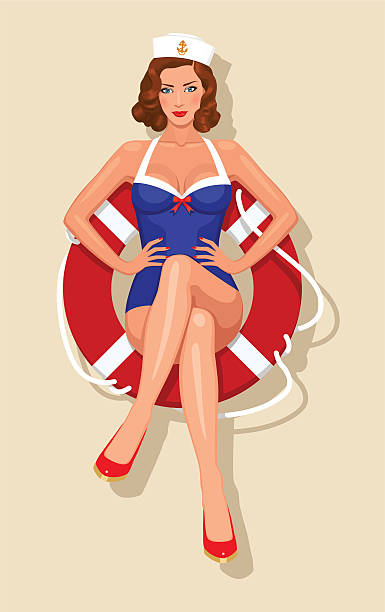 선원이요 여자아이 pin-up - pin up girl human hair retro revival old fashioned stock illustrations