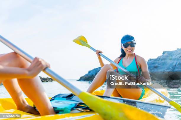 Asian Athletic Woman Together With Friend On Kayak And Take A Photo Outdoor Water Sport And Travel On Summer Holiday Thailand Stock Photo - Download Image Now
