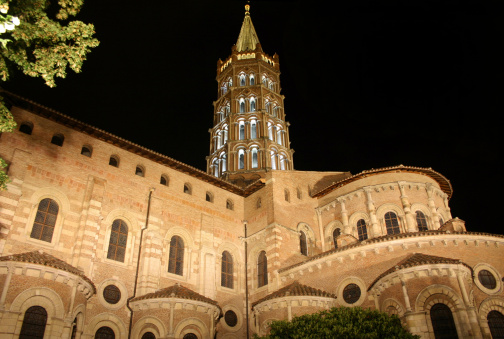 Nocturnal image of famous church St Sernin in Toulouse , France