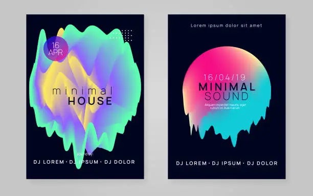 Vector illustration of Disco Party. Wavy House Poster. Indie Glitch For Invitation. Ele