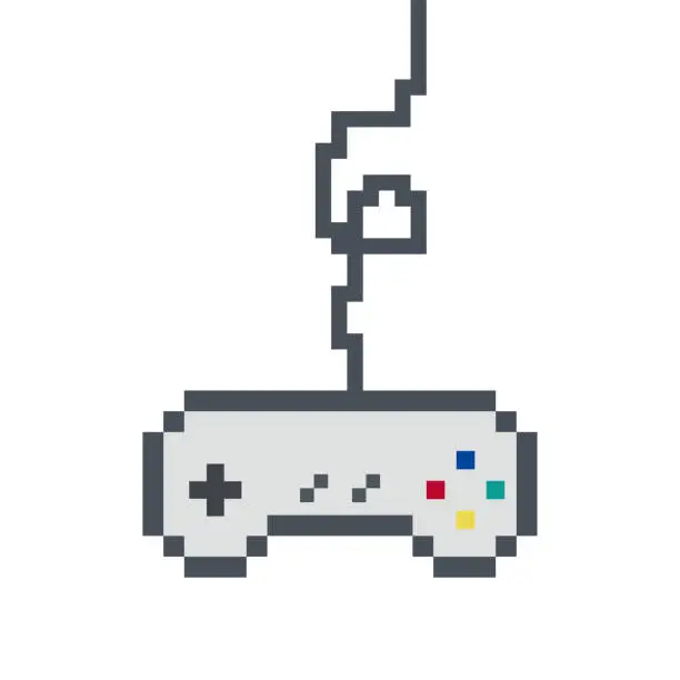 Vector illustration of Stick control game pixel art style, gamer 90s style