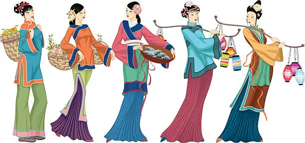 Vector illustration of Chinese sellers