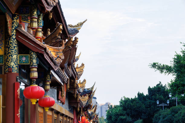 Traditional Chinese style architectural eaves on the street
