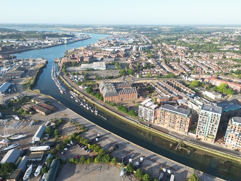An aerial view of Ipswich marina and waterfront