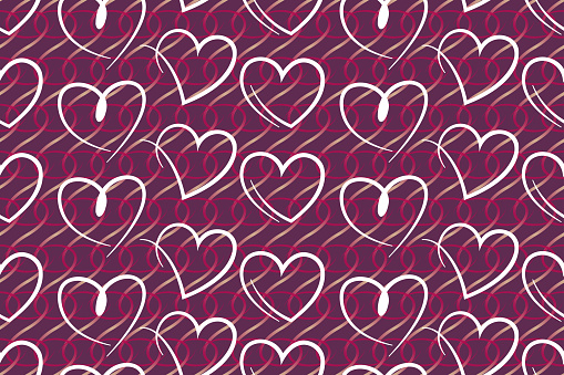 seamless hearts pattern. Line art white hearts with continuous line. Abstract heart pattern for Valentine's day, invitation cards, wallpaper design, postcards, textile, wrapping paper and other.