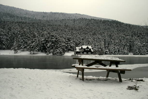 This photo was taken on 01/29/2011 in Abant Lake. Abant lake in Mudurnu district of Bolu. The house in the lake is the State guest house.