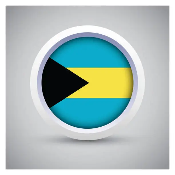 Vector illustration of Bahamas flag on white button with flag icon, standard color
