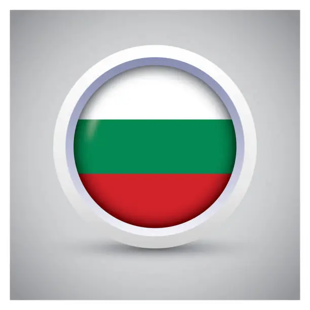 Vector illustration of Bulgaria flag on white button with flag icon, standard color