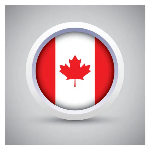 Vector illustration of Canada flag on white button with flag icon, standard color
