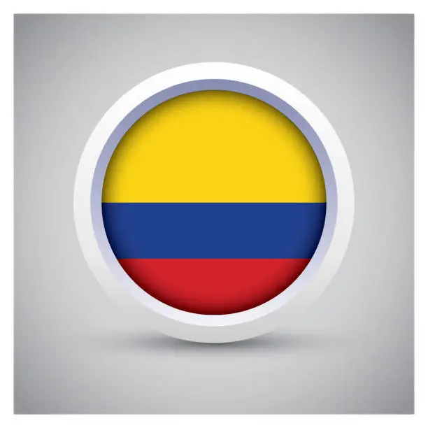 Vector illustration of Colombia flag on white button with flag icon, standard color
