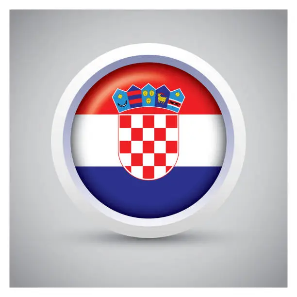 Vector illustration of Croatia flag on white button with flag icon, standard color