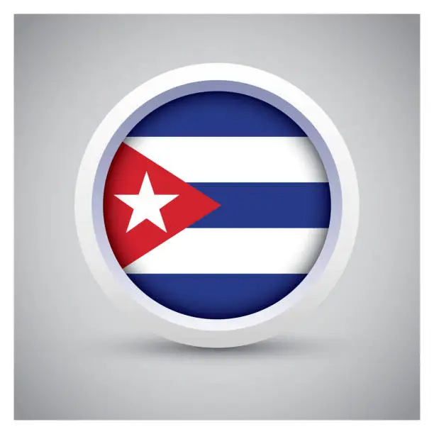 Vector illustration of Cuba flag on white button with flag icon, standard color