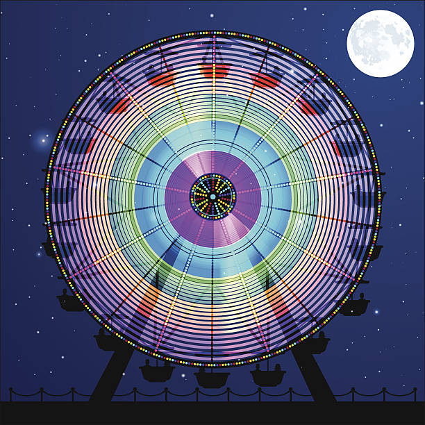 ilustraciones, imágenes clip art, dibujos animados e iconos de stock de noche carnival ferris wheel - super moon