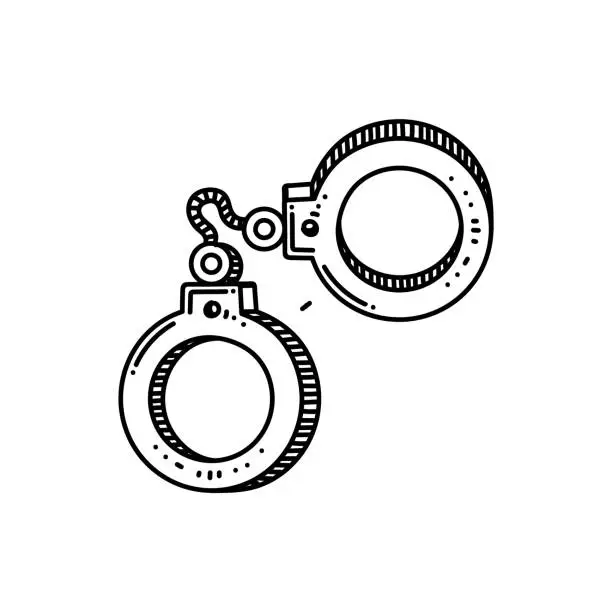 Vector illustration of Handcuff Line icon, Sketch Design, Pixel perfect, Editable stroke. Logo, Sign, Symbol.
