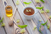 cup of linden tea and linden honey