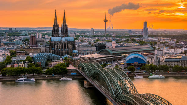 istock Cologne Koln Germany during sunset, Cologne bridge with cathedral 1536686605