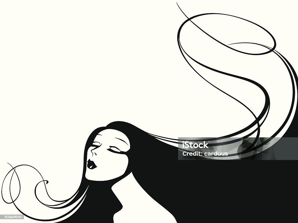 vector illustration of a woman with long hair. black and white vector illustration of a woman with long hair; zip includes aics2, high res jpg Black Color stock vector