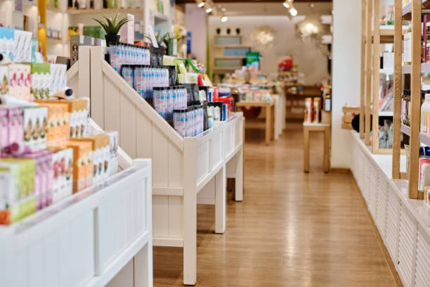 Modern cosmetics department in shopping mall