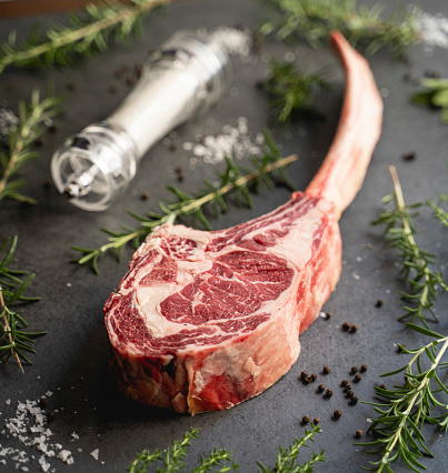 Slice of bone-in lamb meat