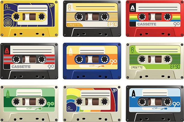 Retro Cassettes Various styles of tape cassettes. walkman cassette stock illustrations