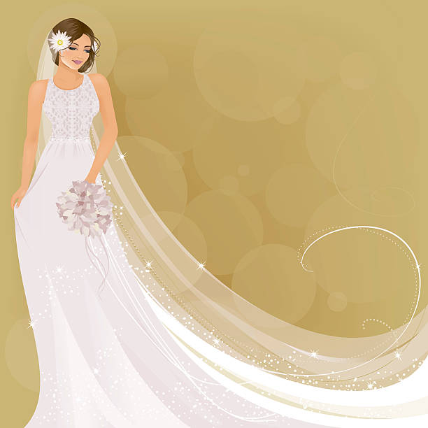 Vintage Style Bride Pretty bride in a lace top vintage style dress. bride illustrations stock illustrations