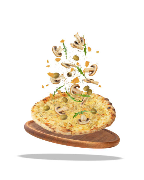 istock Levitating pizza with cheese and mushrooms on a white background 1536766800