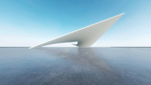 3d render of abstract modern architecture with empty concrete floor, car presentation background.
