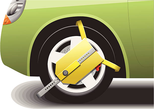 ilustrações, clipart, desenhos animados e ícones de roda de carro clamped close-up - trapped wheel clamp car land vehicle