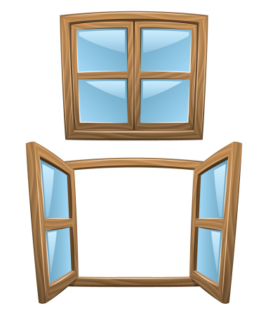 Cartoon wooden windows - closed and open (Vector. AI-file included)