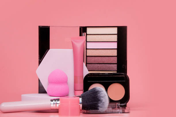 istock Professional makeup tools. Products for makeup on pink background. A set of various products for makeup. 1536820712