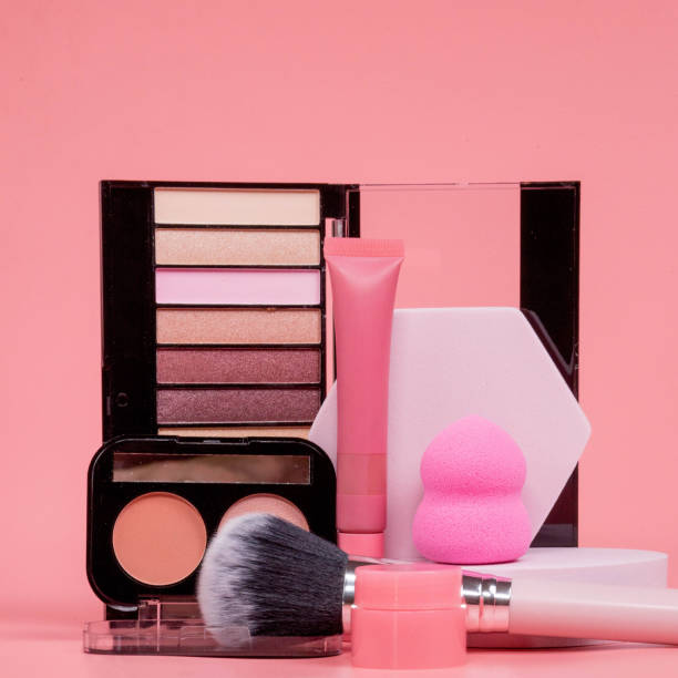 istock Professional makeup tools. Products for makeup on pink background. A set of various products for makeup. 1536820714