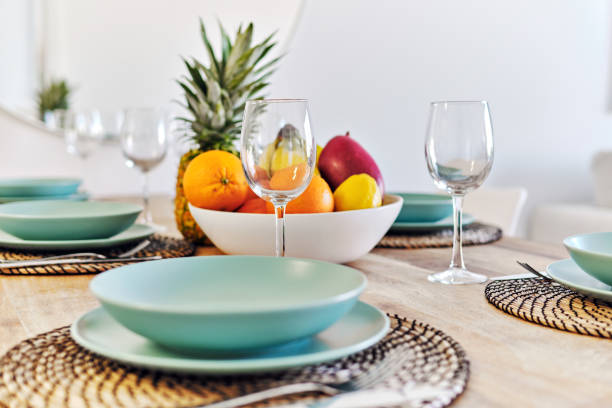 istock Served dining table with tropical fruits closeup 1536825726
