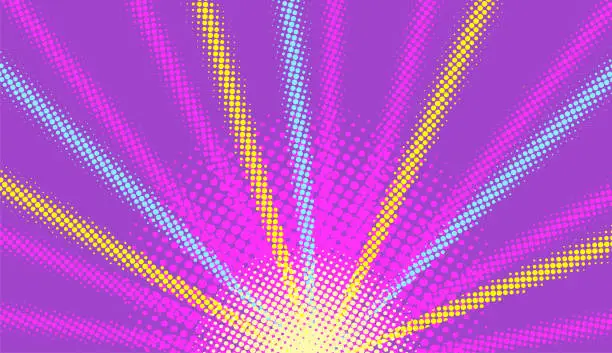 Vector illustration of Background of rays of light with the halfton effect in the style of manga, comics.