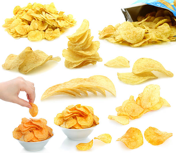 istock Set of potato chips heaps 153684466