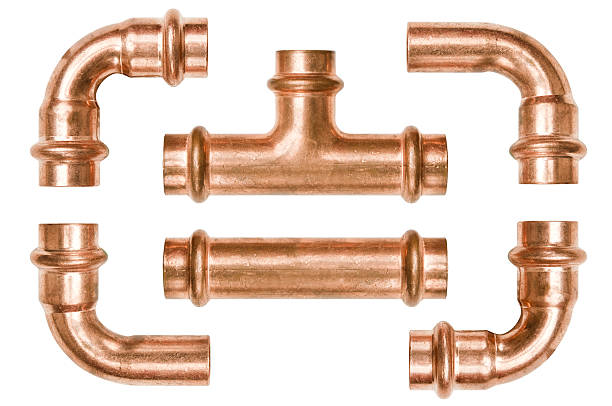 Copper pipe tubes stock photo