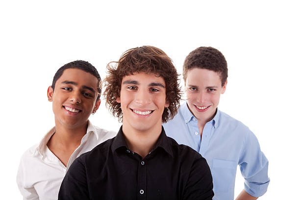 istock one boy, with two friends on back, different colors smiling 153687541